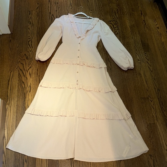 Commense Cotton & Linen Semi-Sheer Ruffle Trim Long Dress - Picture 15 of 16